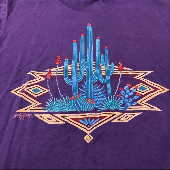 Vtg Arizona Cactus Nathan Richards 1992 Single‎ Stitch T-Shirt Purple Oneita L - Picture 2 of 8